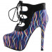 SHOW STORY Retro Multicoloured Curve Print Lace-Up Platform Stiletto High Heels Ankle Boot Bootie