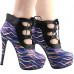 SHOW STORY Retro Multicoloured Curve Print Lace-Up Platform Stiletto High Heels Ankle Boot Bootie