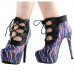 SHOW STORY Retro Multicoloured Curve Print Lace-Up Platform Stiletto High Heels Ankle Boot Bootie