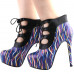 SHOW STORY Retro Multicoloured Curve Print Lace-Up Platform Stiletto High Heels Ankle Boot Bootie