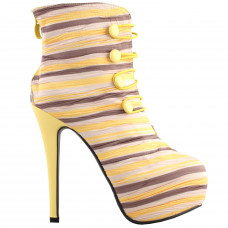 SHOW STORY Retro Yellow Stripe Ruched Platform Stiletto High Heels Ankle Boot Bootie