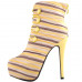 SHOW STORY Retro Yellow Stripe Ruched Platform Stiletto High Heels Ankle Boot Bootie