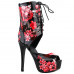 SHOW STORY Retro Black Red Floral Print Lace-Up Platform High Heel Club Ankle Bootie Sandals