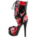 SHOW STORY Retro Black Red Floral Print Lace-Up Platform High Heel Club Ankle Bootie Sandals