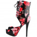 SHOW STORY Retro Black Red Floral Print Lace-Up Platform High Heel Club Ankle Bootie Sandals