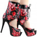 SHOW STORY Retro Black Red Floral Print Lace-Up Platform High Heel Club Ankle Bootie Sandals