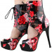 SHOW STORY Retro Black Red Floral Print Lace-Up Platform High Heel Club Ankle Bootie Sandals