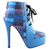 SHOW STORY Retro Lace-Up Check Print Platform Stiletto High Heels Ankle Boots LF80893BU