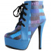 SHOW STORY Retro Lace-Up Check Print Platform Stiletto High Heels Ankle Boots LF80893BU