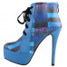 SHOW STORY Retro Lace-Up Check Print Platform Stiletto High Heels Ankle Boots LF80893BU