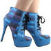 SHOW STORY Retro Lace-Up Check Print Platform Stiletto High Heels Ankle Boots LF80893BU