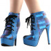 SHOW STORY Retro Lace-Up Check Print Platform Stiletto High Heels Ankle Boots LF80893BU