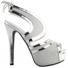 SHOW STORY Retro Silver Stripe Lace-Up Hidden Platform High Heel Club Sandals LF80894SV