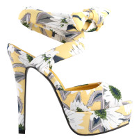 SHOW STORY Retro Yellow Floral Print Ankle Strap Platform High Heel Party Sandals LF80895YL