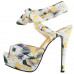 SHOW STORY Retro Yellow Floral Print Ankle Strap Platform High Heel Party Sandals LF80895YL