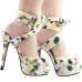SHOW STORY Retro Yellow Floral Print Ankle Strap Platform High Heel Party Sandals LF80895YL