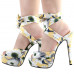 SHOW STORY Retro Yellow Floral Print Ankle Strap Platform High Heel Party Sandals LF80895YL