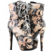 SHOW STORY Retro Black Beige Lace-Up Floral Print Platform Stiletto High Heels Ankle Boots