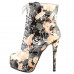 SHOW STORY Retro Black Beige Lace-Up Floral Print Platform Stiletto High Heels Ankle Boots