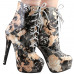 SHOW STORY Retro Black Beige Lace-Up Floral Print Platform Stiletto High Heels Ankle Boots