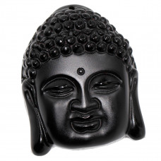 SCOO Hand Carved Natural Genuine Obsidian Buddha Head Amulet Pendant Necklace 