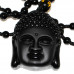 SCOO Hand Carved Natural Genuine Obsidian Buddha Head Amulet Pendant Necklace 