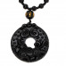 SCOO Hand Carved Natural Genuine Obsidian Round Pendnat Kirin Engraving Necklace Amulet Necklace 