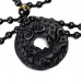 SCOO Hand Carved Natural Genuine Obsidian Round Pendnat Kirin Engraving Necklace Amulet Necklace 