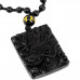 SCOO Hand Carved Natural Genuine Obsidian Dragon Amulet Pendant Necklace 