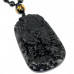 SCOO Hand Carved Natural Genuine Obsidian Eagle & Fish Amulet Pendant Necklace 