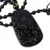 SCOO Hand Carved Natural Genuine Obsidian Eagle & Fish Amulet Pendant Necklace 