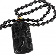 SCOO Hand Carved Natural Genuine Obsidian Fortuna Amulet Pendant Necklace 