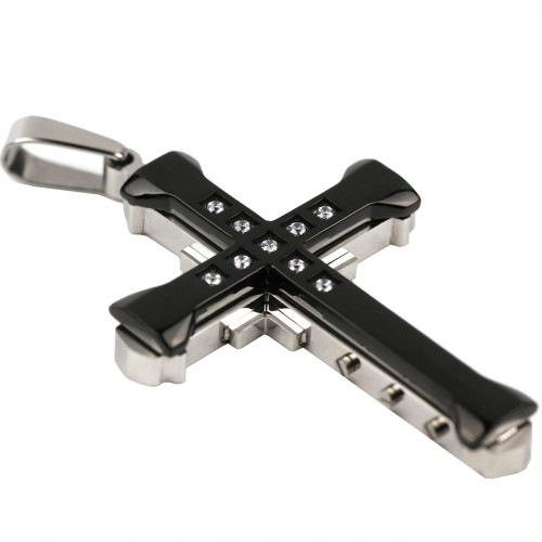 SCOO Polished Stainless Steel Black Silver Two Tone Cross Biker Pendant Necklace Vintage With Chain SCOO Polished Stainless Steel Black Silver Two Tone Cross Biker Pendant Necklace Vintage With Chain