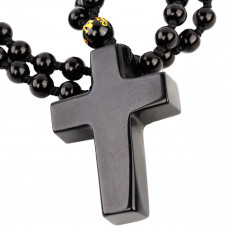 SCOO Hand Carved Natural Genuine Obsidian Cross Amulet Pendant Necklace 