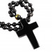 SCOO Hand Carved Natural Genuine Obsidian Cross Amulet Pendant Necklace 