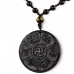 SCOO Hand Carved Natural Genuine Obsidian Six-words Theory om mani padme hum Amulet Pendant Necklace 