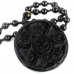SCOO Hand Carved Natural Genuine Obsidian Six-words Theory om mani padme hum Amulet Pendant Necklace 