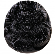 SCOO Hand Carved Natural Genuine Obsidian Dragon Amulet Pendant Necklace 