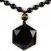 SCOO Hand Carved Natural Genuine Obsidian Star of David Hexagram Amulet Pendant Necklace 