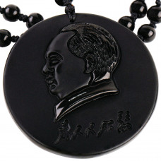 SCOO Hand Carved Natural Genuine Obsidian Mao Zedong Amulet Pendant Necklace Amulet Pendant Necklace 