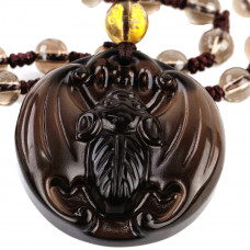 SCOO Hand Carved Natural Genuine Ice Obsidian Bat Amulet Pendant Necklace Amulet Pendant Necklace 