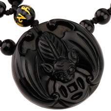 SCOO Hand Carved Natural Genuine Obsidian Bat Amulet Pendant Necklace Amulet Pendant Necklace 