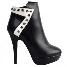 Fab Black White Studs Two Tone Stiletto Platform Ankle Boots