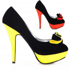 Ladies Black Yellow Two Tone Evening Platform Pumps 