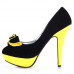 Ladies Black Yellow Two Tone Evening Platform Pumps 