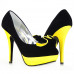 Ladies Black Yellow Two Tone Evening Platform Pumps 