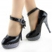 Ladies Flower Ankle Strap Stripe Platform Stiletto EVE Pumps