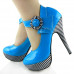 Ladies Flower Ankle Strap Stripe Platform Stiletto EVE Pumps