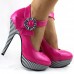 Ladies Flower Ankle Strap Stripe Platform Stiletto EVE Pumps