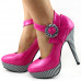 Ladies Flower Ankle Strap Stripe Platform Stiletto EVE Pumps